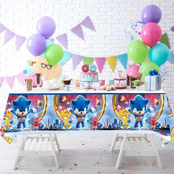 3-pack Sonic bordsduk, 180x108 cm vattentät igelkott festbordsduk rektangulär plast Sonic för barnkalas med tema