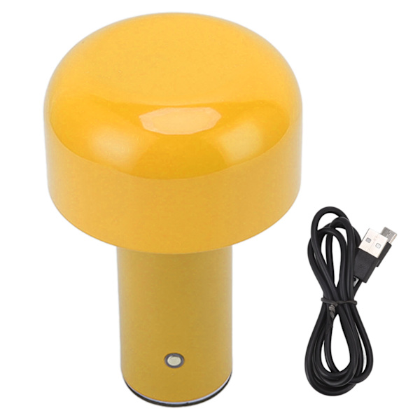 LED-skrivbordslampa, svampdesign, USB-laddning, 3 färgtemperaturer, touch-bordlampa för restaurang, studie, guldgul