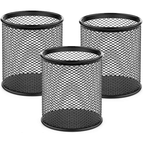 Kynäteline työpöydälle, Premium-verkkometallinen kynäteline Kynäkuppi Tussiteline Meikkisiveltimien pidikkeet, Koulu & Toimisto, Musta, 9,4 cm korkea, 3 kpl