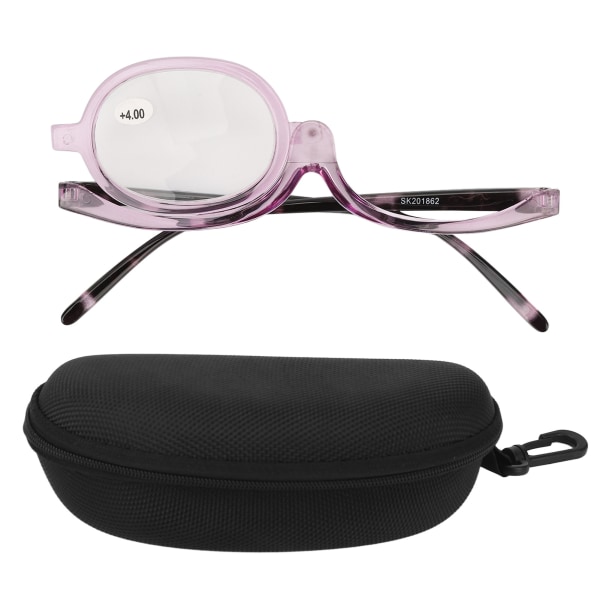 Forstørrelsesglass Kosmetiske briller Kvinner Stilig Fleksibel Flip Down Makeup Lesebriller med etui +4,00