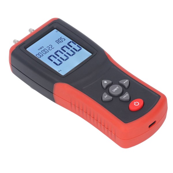 Digitalt Manometer med 12 Valgbare Enheter, Multifunksjonell Digital Differensialtrykkmåler med Bakgrunnsbelyst LCD-Skjerm