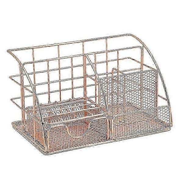 Pöytäjärjestäjä laatikolla, monikäyttöinen metallinen työpöytäjärjestäjä, toimistojärjestäjä (samppanjakulta)