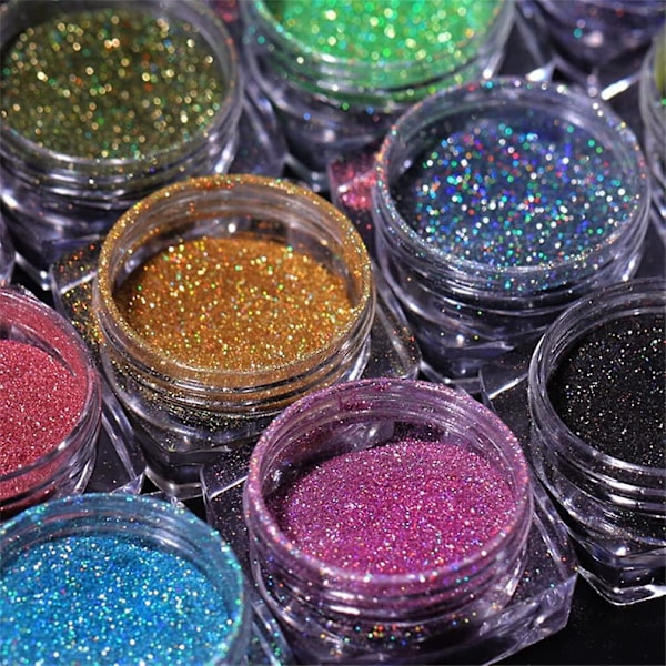 Super Sparkling Mirror Chrome Effekt Negle Pigment Pulver - 12 Farver Glitter Pigment til Ferie Makeup Dekoration