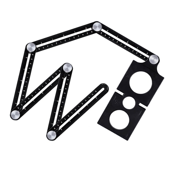 6-delt lineal af aluminiumlegering, bærbar, letvægts, sort, sammenklappelig, multivinklet målelineal