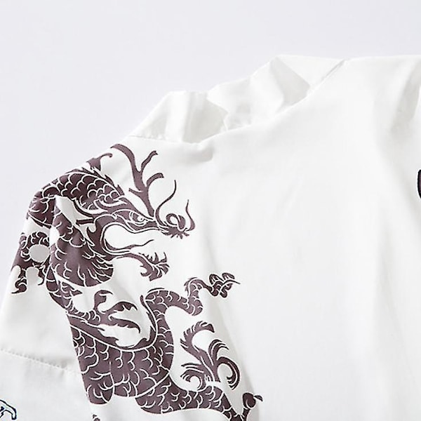 Japansk Samurai Kostume - Mænds Kimono Yukata med Fjer Obi, Traditionel XL Hvid