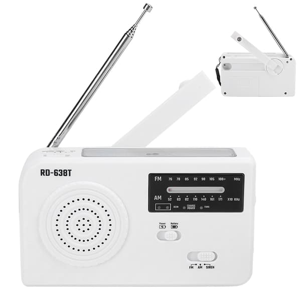 RD638 ABS Solenergi Nöd Multifunktionell Handvevsradio Stödjer FM/AM-funktion Vit