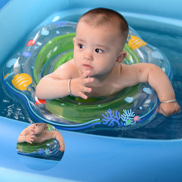 Baby svømme ringe dobbelt gasbag forhindre lækage oppustelig svømme float med sæde farve boks grøn