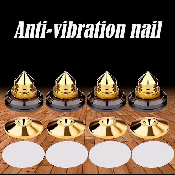 Guld Högtalarspik Set med Golvbrickor - Isolationsspikar för Högtalarstativ (4-pack)