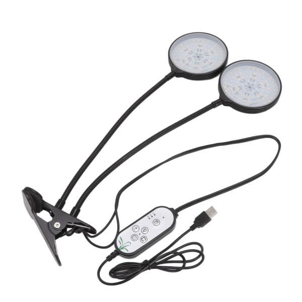 Plantevækstlys Timing 5 dæmpbare niveauer Vandtæt Dobbelthoved 30W USB-drevet LED plantelampe med klipsbase
