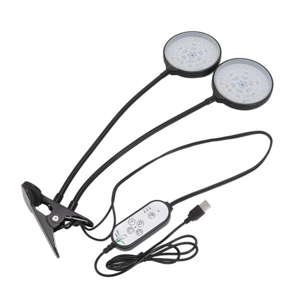 Växtväxtljus Timing 5 Dimbara nivåer Vattentät Dubbelhuvud 30W USB-driven LED-växtlampa med klämbas