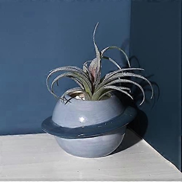 Set med 2 keramiska blomkrukor - För suckulenter - Kreativ - Mini Planet - Dekorativ blomkruka för inomhus eller balkong - Blå