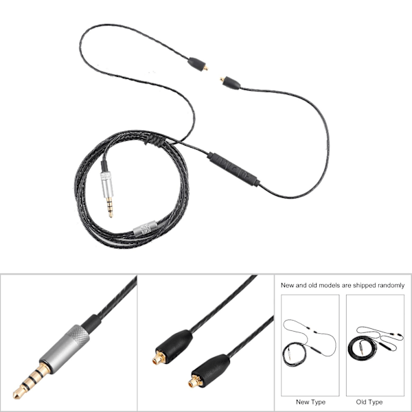 Udskiftningsopgradering lydkabel 3,5 mm stik til MMCX-stik SE215 SE425 SE535 hovedtelefon sort