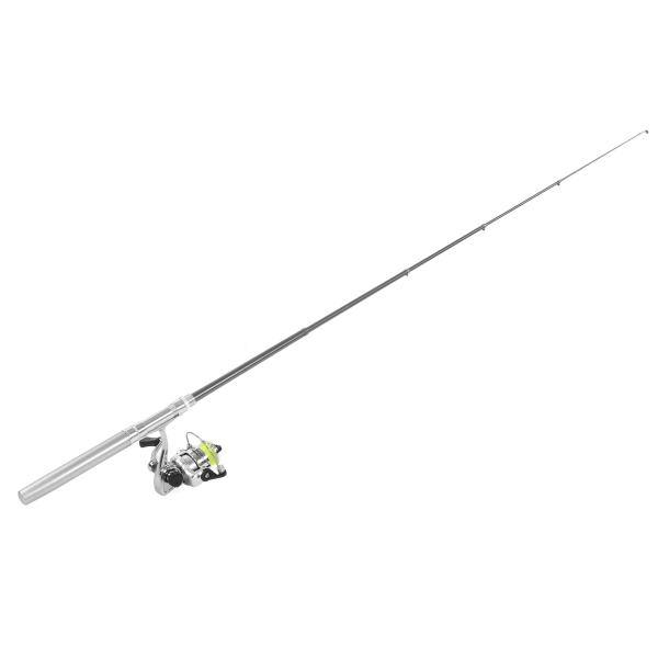 Portabel Mini Pen Shape Fiskespö Stångficka Infällbart fiskespö med rullehjul Silver