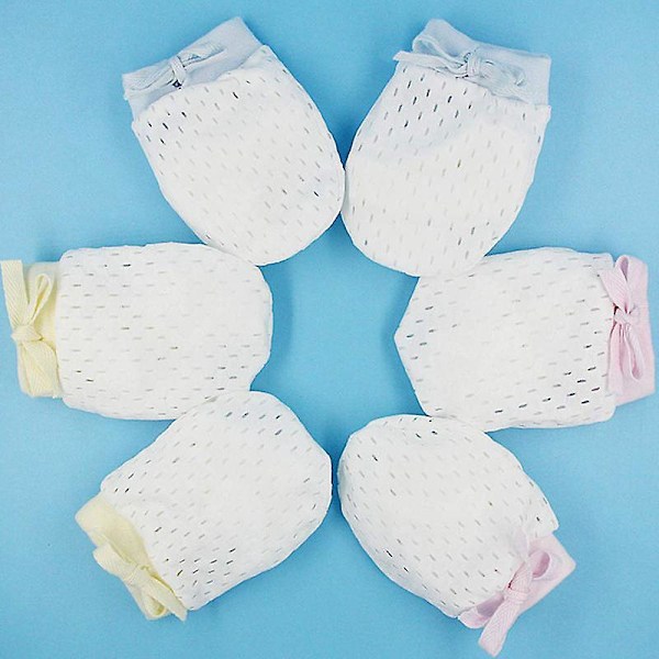Set med 6 Bomulls Baby No Scratch Vantar Mesh Handskar Unisex 0-10 Månader 3 Färger