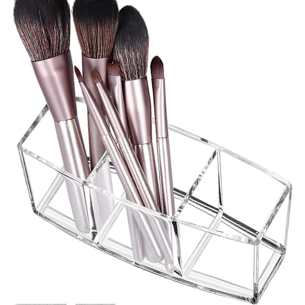 Akryl Makeupbørsteholder Organizer med 3 rum, Øjenbryns Eyeliner Blyant Display Case til Toiletbord, Sminkebord, Bordplader, Klar