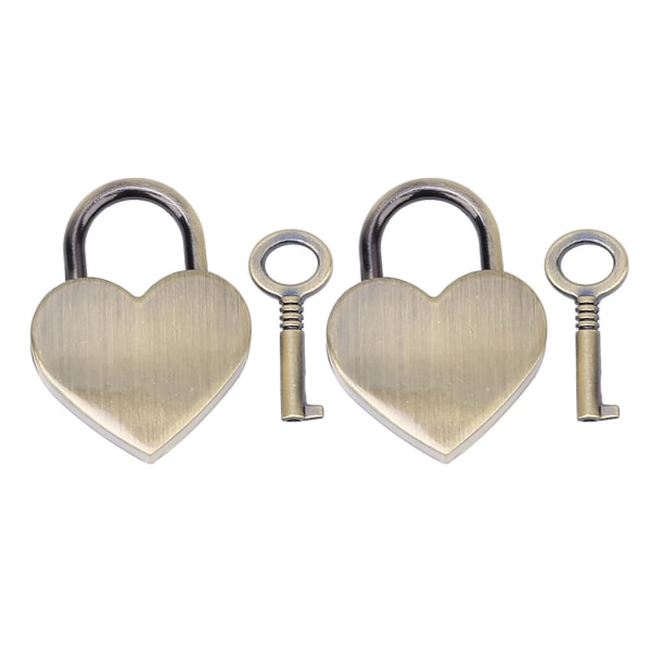2 set Hjärtlås Metall Vintage hänglås Hushållshantverksmaterial med nycklar 30x39mm antikt guld