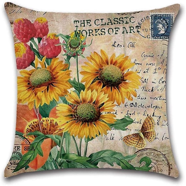 Høst Putetrekk 45x45 cm Sett med 4 Utendørs Dekorasjoner Pynteputetrekk Høst solsikke innhøsting Lin Putetrekk til Thanksgiving, Sofa og