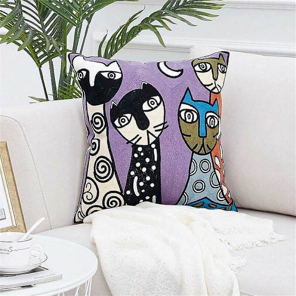Set med 4 Picasso Kuddfodral 45x45 cm Broderade Bomull Linne Soffkuddar Skandinavisk Vardagsrumsdekoration Sovrum Säng Kontor Fåtölj D