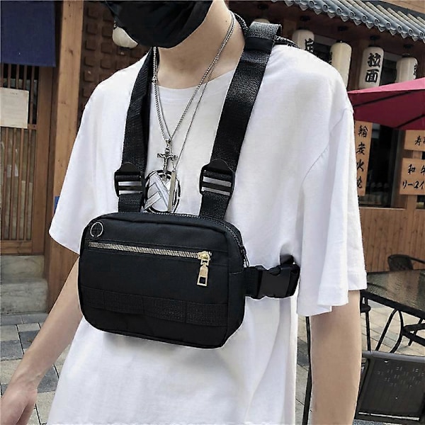 Sort Herre Dame Bryst Rig Taske Hip Hop Streetwear Taljetaske Justerbare Brysttasker Mavebælte