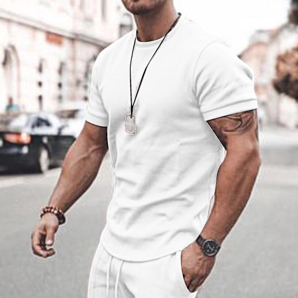 Men's White Summer Short Sleeve Sports Leisure Set