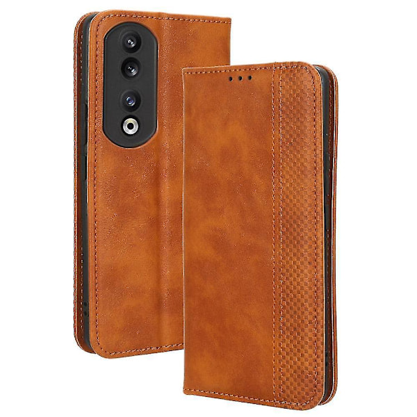 kompatibel Honor 90 Magnetisk Standpung Telefon Cover PU Læder Retro Telefon Shell Case-I Brun