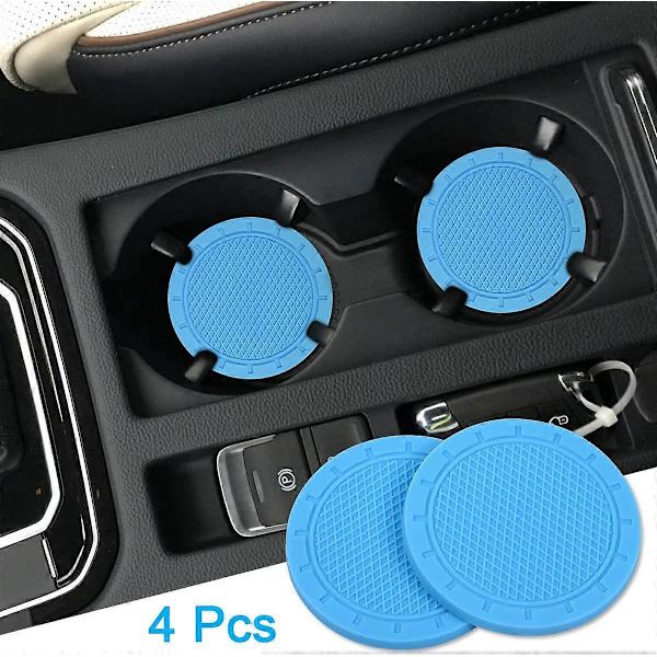Bilunderlägg, Wisdompro 4-pack PVC Bilmuggshållare Inlägg Underlägg (2,75\" Diameter, Ljusblå)