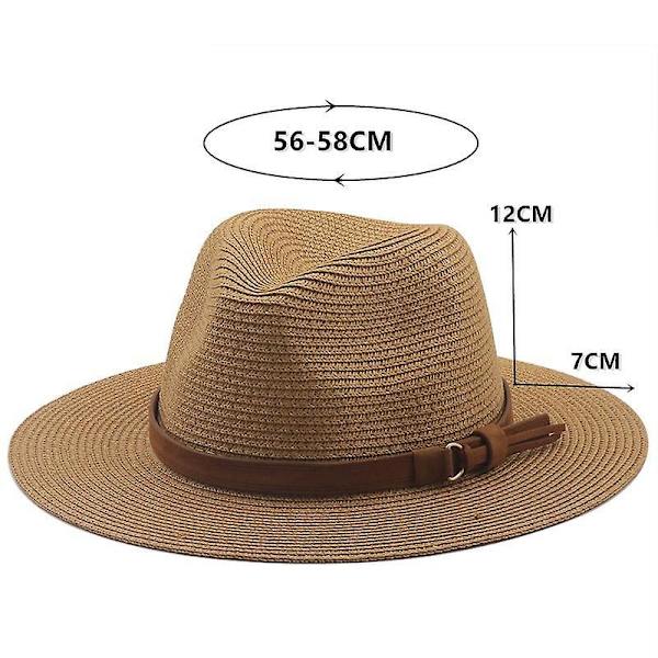 Brun strå panamalue for kvinner og menn - Solhatt med bred skygge for strandreiser og anti-UV-beskyttelse