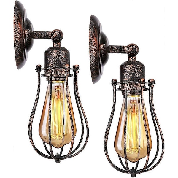 2-pack Industriell Vägglampa E27 Lampskärm Bur Lampa Hängande Vintage Taklampa Armatur Ljusstake Retro Dekoration Inomhus Vägglampa för Vardagsrum