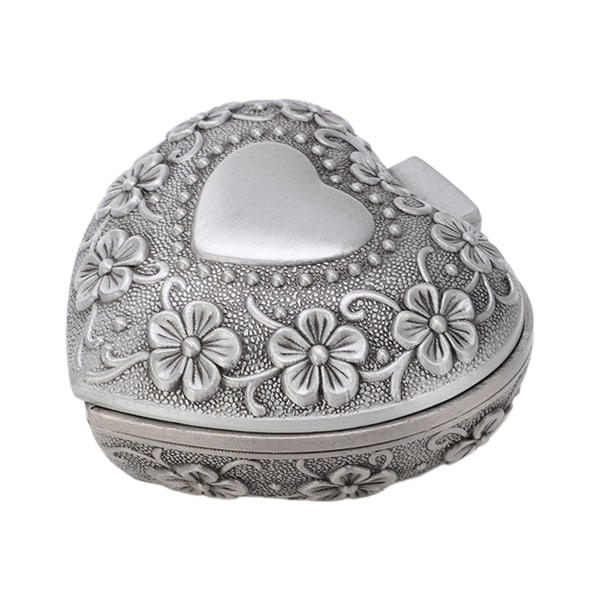 Hjerteformet smykkeskrin Retro blomsterutskjæringsmønster Hjerteformet metall smykkeskrin for smykkeoppbevaringsdekorasjon