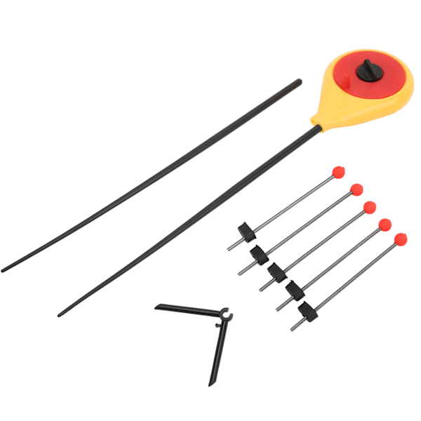 Bärbar vinter utomhus gul mini isfiskespö med 5PCS röd boll fjäder spö topp tips