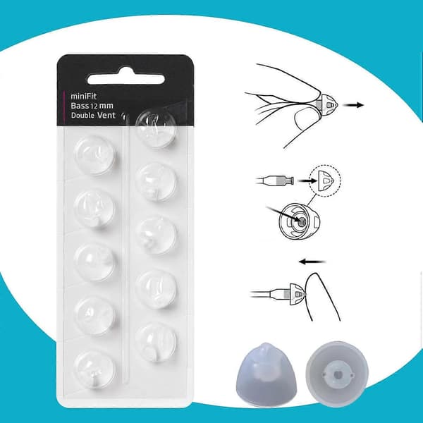 Hearing Aid Replacement Dome for Oticon, Oticon Minifit Double Vent Bass Dome (6mm/2-pack), Universal Dome for Oticon Hearing Aid Consumables. 12MM DOUBLE VENT