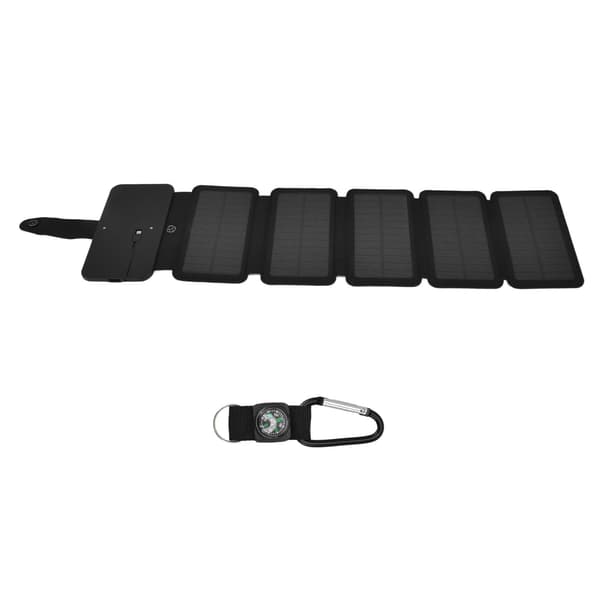 Solcelle Powerbank Foldbar Dobbelt Output Bærbar Universal Direkte Opladningsoplader til 3 Proof Mobil Strømforsyning Sort 5 Fold