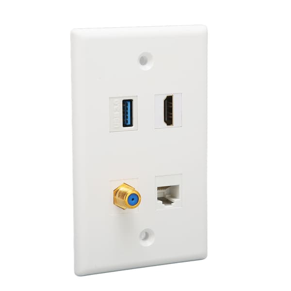 4-portars väggplatta HD Multimedia Interface F-typ USB3.0 Cat6 Hemmakablar Frontplatta för HDTV-projektor Dator