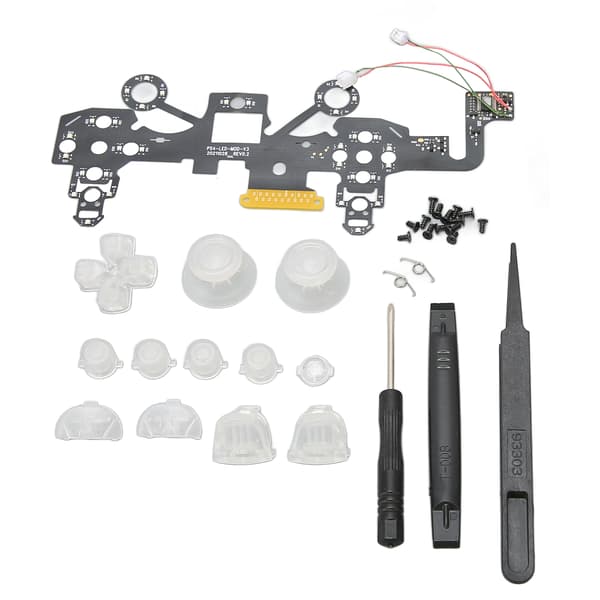 Opplyste D-pad-ansiktsknapper 8 farger 19 moduser DIY-erstatnings-LED-knappsett for PS4-kontroller