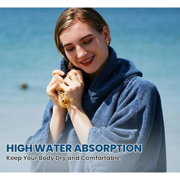 Varmabsorberende poncho - perfekt strandkåbe med lomme og hætte til svømning, surfing og strand