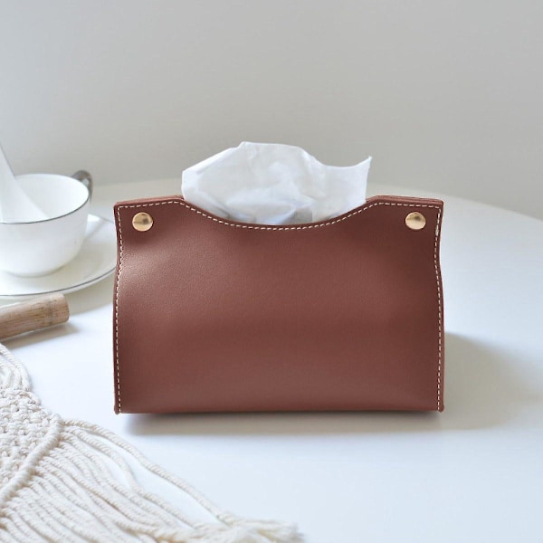 Tissuebox i läder, Servetthållare, Tissue Dispensers, Tissuebox i nordisk stil, Vikbar Tissuebox för hemmet, Pappers Tissue Dispenser (Mörkbrun)