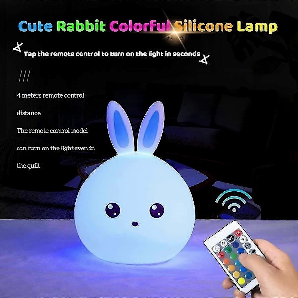 Kanin Natlampe, Genopladelig Bærbar Silikone LED Natlampe, Touch Kanin Lampe, USB Natlampe_SZXM
