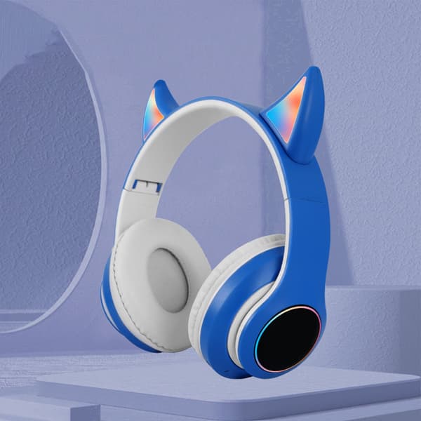 Vikbara Bluetooth-hörlurar HiFi Glödande Effekt Lätt Bekväm Söt Trådlöst Headset Blå