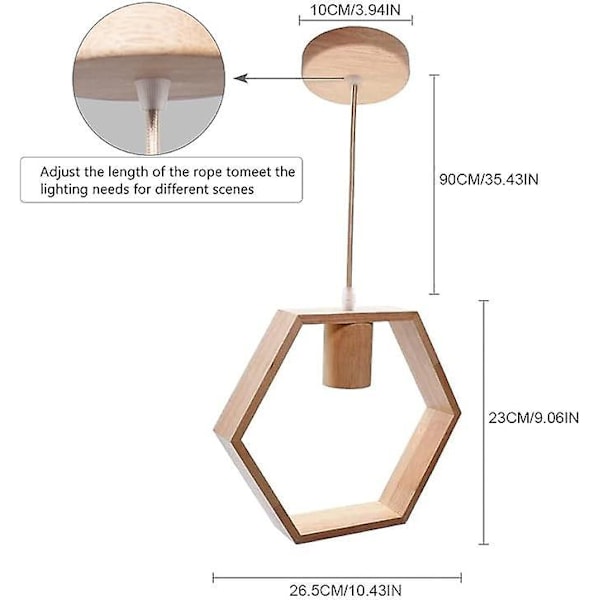 Nordisk Trä Hexagon Geometrisk Hängande Lampa Enstaka Huvud Hängande Matrum Bar Restaurang Trälampa E27 220V (Glödlampa Ingår Inte)