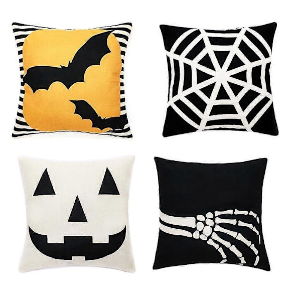 Halloween Pynteputetrekk Sett med 4, Lin Sofa Seng Putetrekk til Hjemmesofa