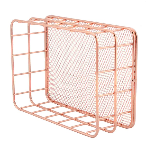 Förvaringskorg i roséguld i järn, skrivbordsdekoration (C)