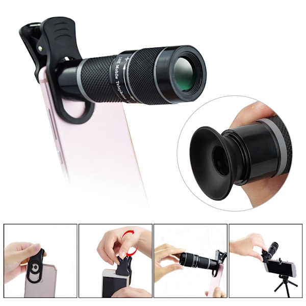 Bærbart Mini Monocular Telescope 18X Night Viewing med telefonklemme og stativ