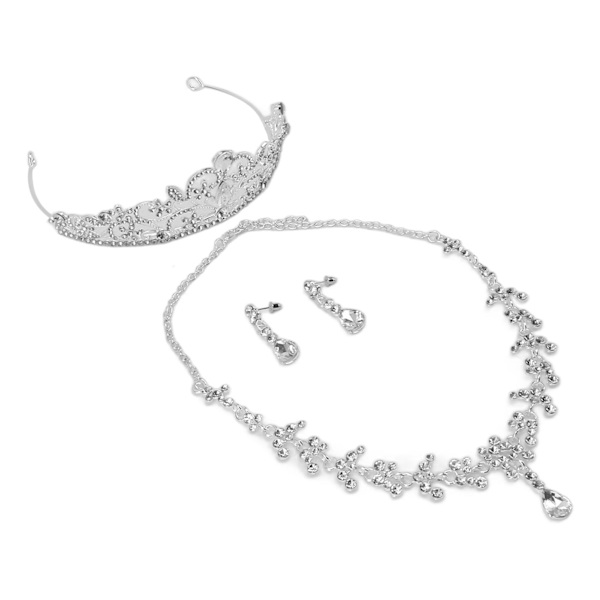 Bröllopskrona Smyckesset Strass Silverfärg Legering Allergivänligt Halsband Kronset