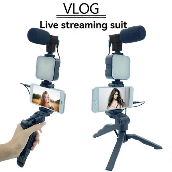 Matkapuhelimen jalustasarja mikrofonilla LED-täyttö Vlog-video A
