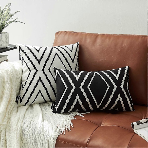 Sett med 2 hvite putetrekk 45 x 45 cm Boho Aztec Polyesterblanding Firkantede Dekorative Pynteputetrekk for Sofa Sjeselong Seng Dekor