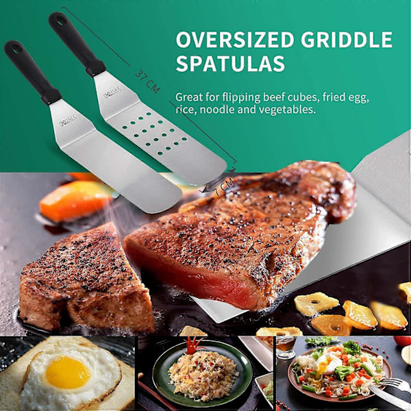 Grillspatel, 6 st BBQ Grillplatta Tillbehörsset, Spatelredskapsset för Matlagning och Utomhuscamping