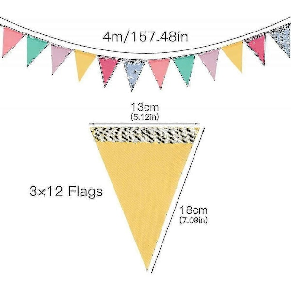 40ft/12m Vimpel Utomhus Vattentät, 3 Remsor Vimpeldekorationer Hessian Party Vimplar Trädgårdsvimpel Utomhusfestival QLB