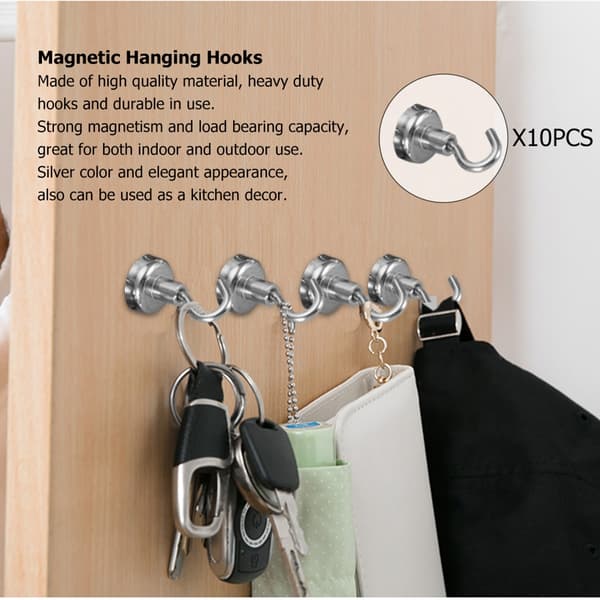10 stk. sølvfarvede magnetiske kroge til indendørs og udendørs brug (D20mm)