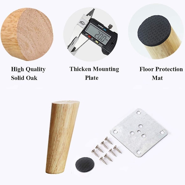 Lutande soffbordben Set - 4 Trä Möbelben, 10cm, Valnötsfinish, med installationstillbehör