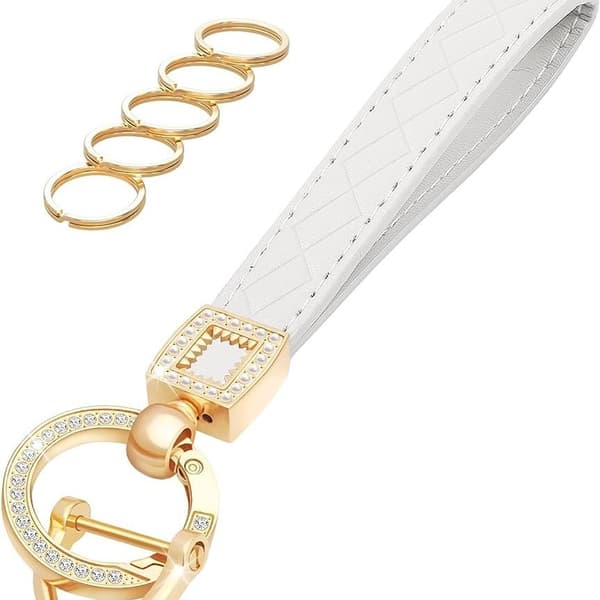 Microfiber Leather Bracelet Keychain, Wristlet Keychain Car Key Ring with 5 Key Rings and Anti-lost D-ring